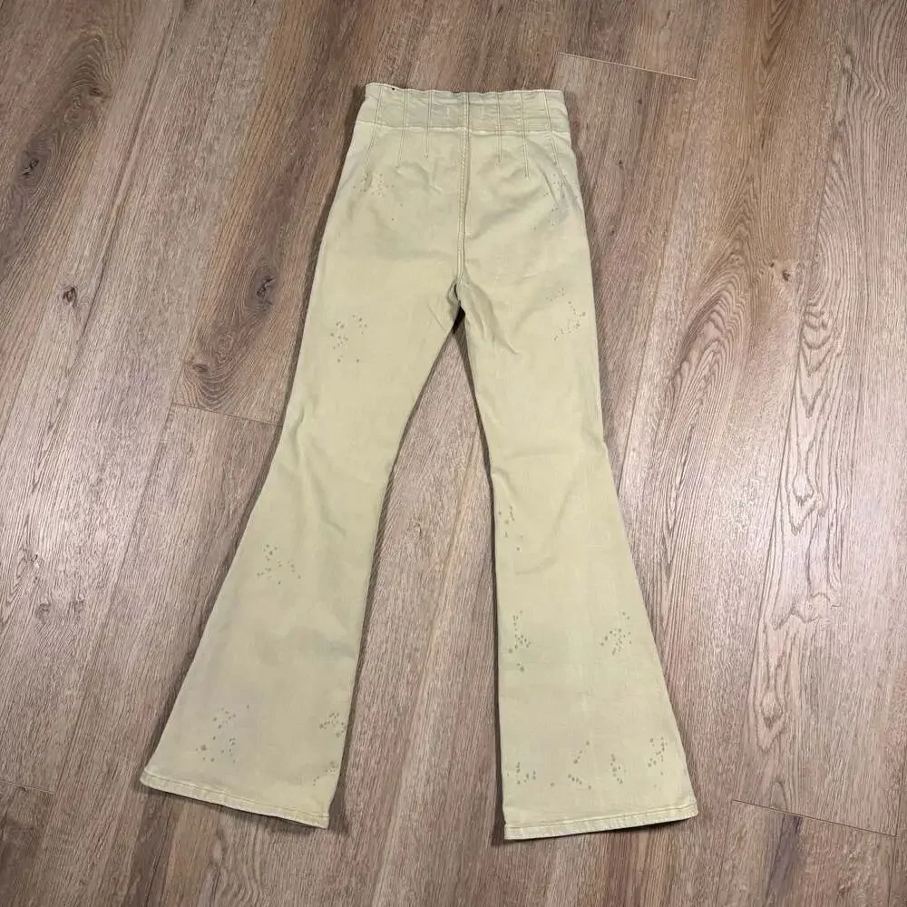 Free People We The Free High Rise Flare Jeans Olive Mineral Wash Size 28